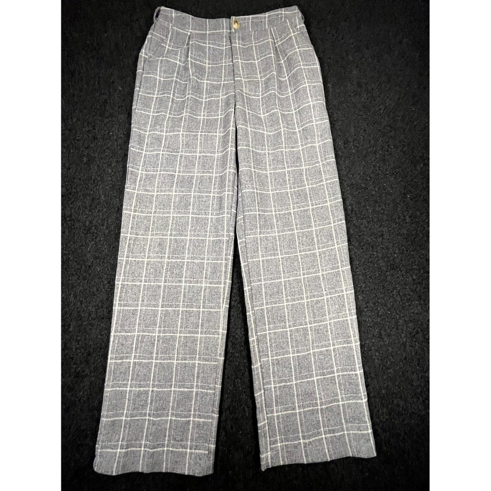 Womens Dress Pants M 28x28 Gray Windowpane Plaid Wide Leg Career Office Wear